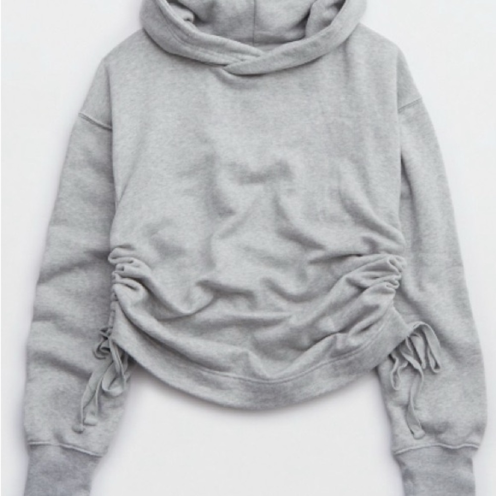 Aerie Gray Cowl Neck Long Sleeve Cropped Sweatshirt